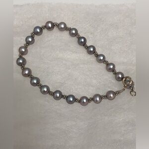14K Gold Clasp & Spacer Beads Fresh Water Pearl Beaded Bracelet 7 in